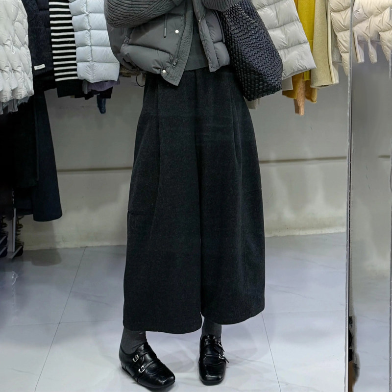 欧货高端定制黑色毛呢大码阔腿裤女2025冬季新款加厚慵懒风休闲裤,女装/女士精品,大码裤装,淘宝优惠券,粉丝福利购,淘宝优惠卷
