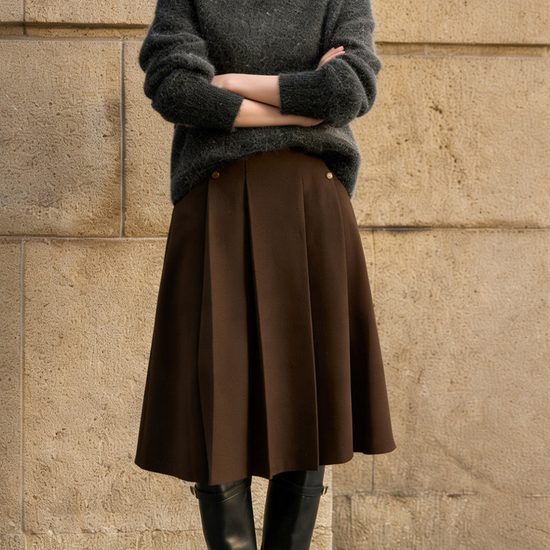 欧货高端定制棕色毛呢大码半身裙女2025冬季新款加厚减龄百褶裙子,女装/女士精品,大码半身裙,淘宝优惠券,粉丝福利购,淘宝优惠卷