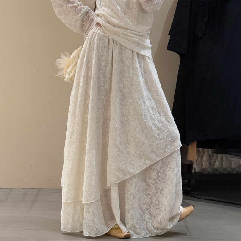 欧货高端白色蕾丝大码宽松半身裙