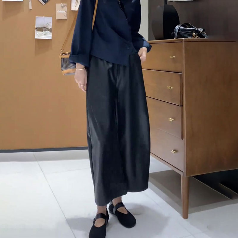 欧货高端定制黑色大码九分皮裤女
