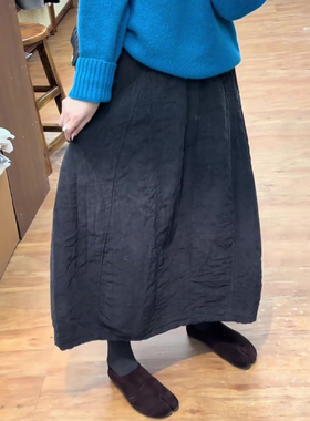 韩版高定黑色小众爆款大码花苞裙女2025秋冬新款街头休闲风半身裙