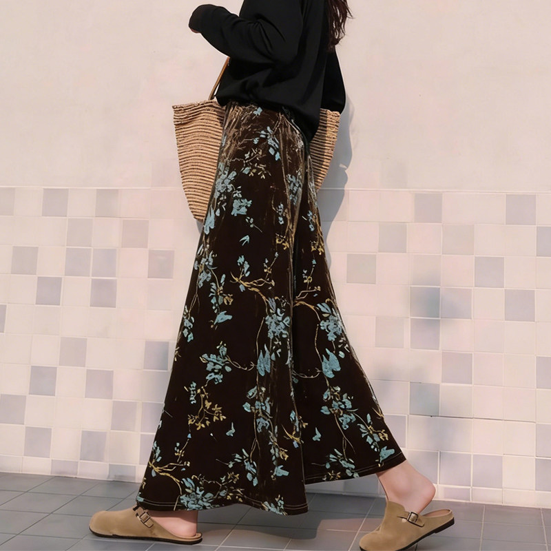 欧货高端定制深棕色丝绒大码半身裙女2026早春新款轻熟印花大摆裙,女装/女士精品,大码半身裙,淘宝优惠券,粉丝福利购,淘宝优惠卷