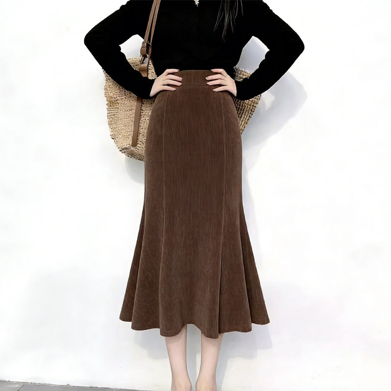 欧货高端定制咖色灯芯绒大码半身裙女2026早春新款轻熟风鱼尾裙子,女装/女士精品,大码半身裙,淘宝优惠券,粉丝福利购,淘宝优惠卷