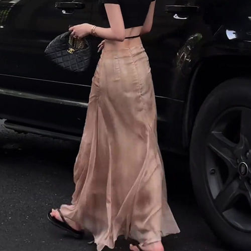 法式慵懒藕粉色半身裙女