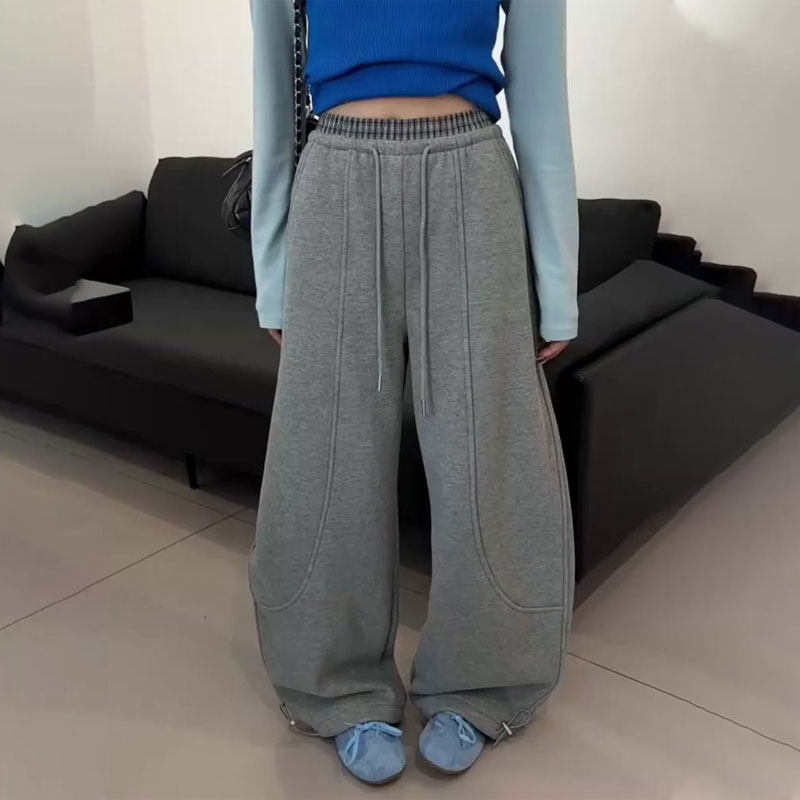 欧货高端定制灰色大码阔腿裤女