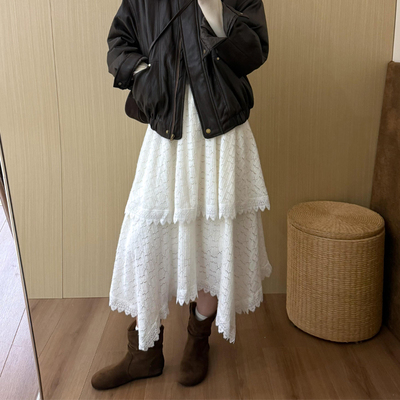 欧货高端定制白色蕾丝大码半身裙