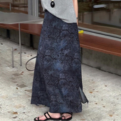 欧货高端定制藏青色大码 半身裙女2026春夏新款 温柔几何印花A字裙