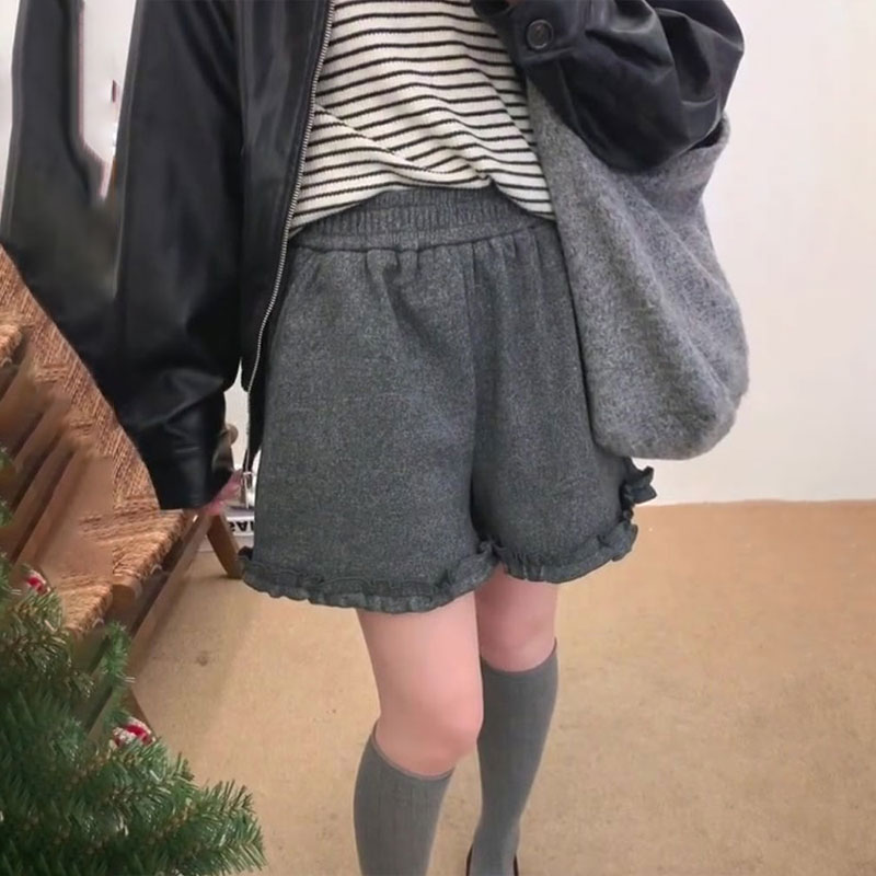 高端定制灰色花边大码阔腿裤女