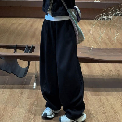 欧货高端定制黑色大码阔腿卫裤女