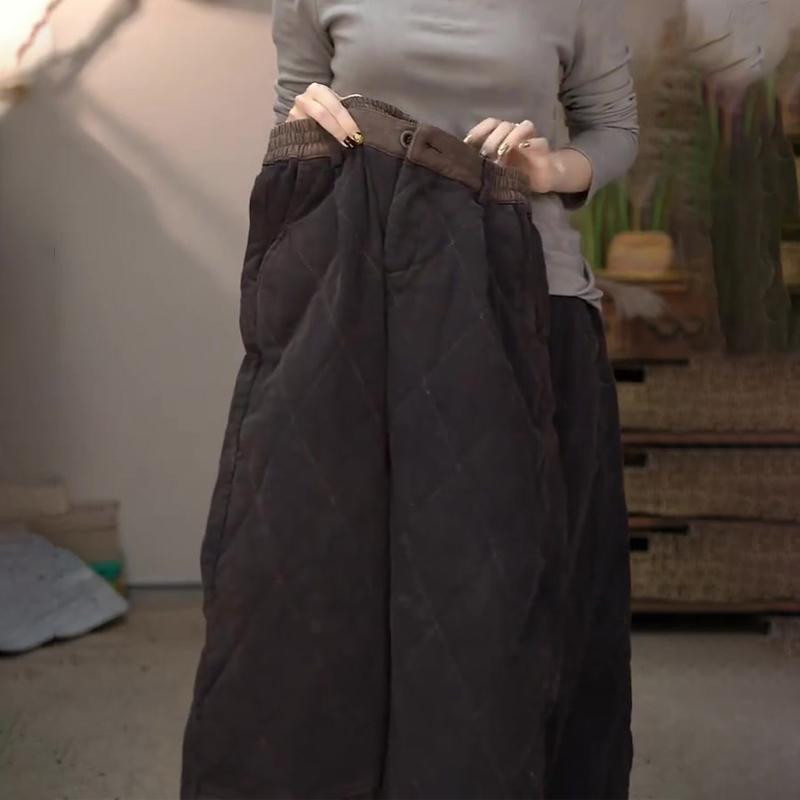 欧货高端定制咖色大码阔腿棉裤女