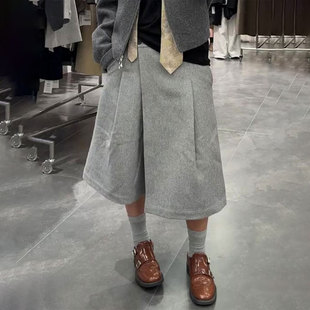 欧货高端定制灰色毛呢大码裙裤女2025秋冬新款加厚宽松七分休闲裤