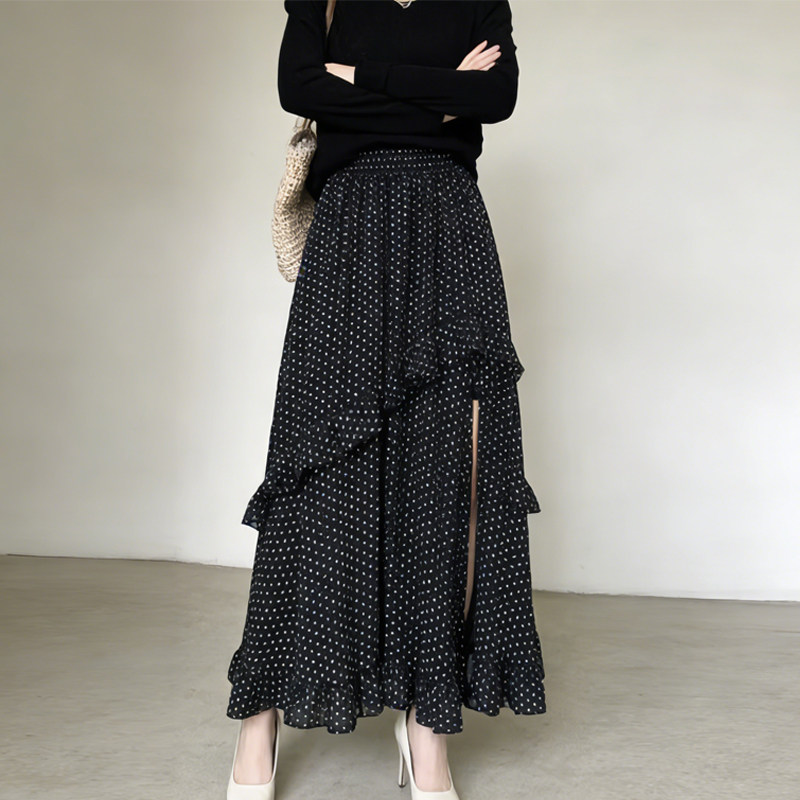 欧货高端定制黑色雪纺大码半身裙女2026早春新款轻熟波点大摆裙子,女装/女士精品,大码半身裙,淘宝优惠券,粉丝福利购,淘宝优惠卷