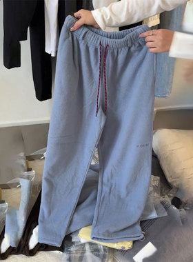 欧货高端定制蓝紫色大码阔腿裤女2025冬季新款加厚慵懒松弛休闲裤