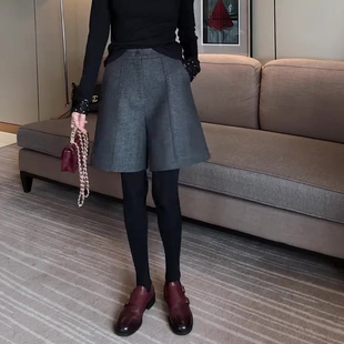 百搭老钱风阔腿裤 深灰色通勤轻职风五分休闲裤 韩版 新款 女2025秋季