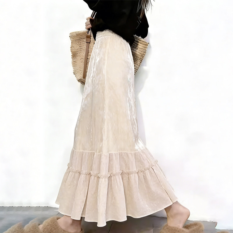 欧货高端定制米白色荷叶边大码半身裙女2025冬季新款加厚大摆裙子,女装/女士精品,大码半身裙,淘宝优惠券,粉丝福利购,淘宝优惠卷