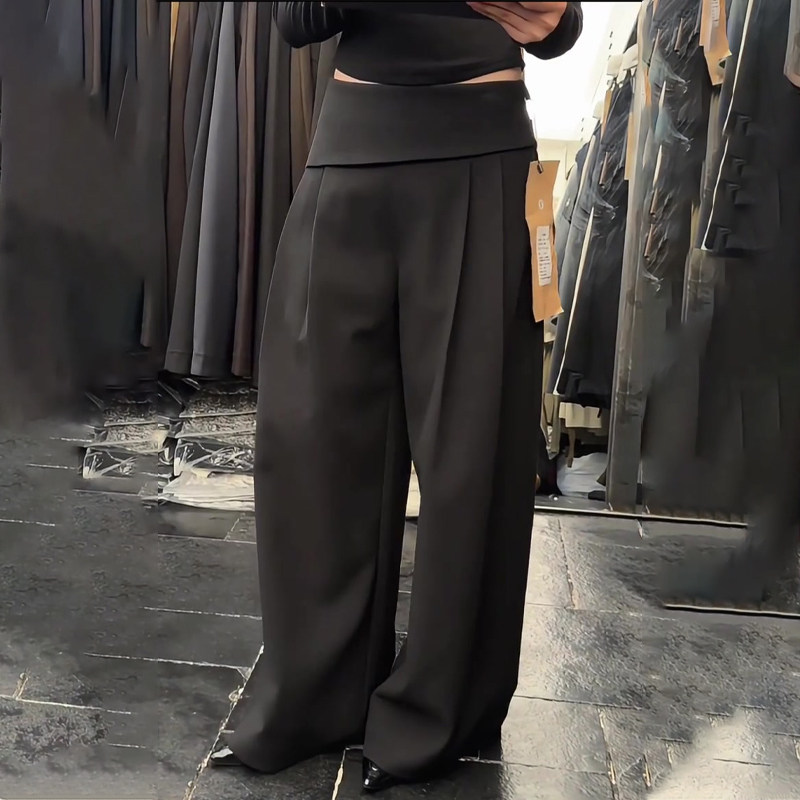 欧货高端定制灰色大码阔腿西装裤