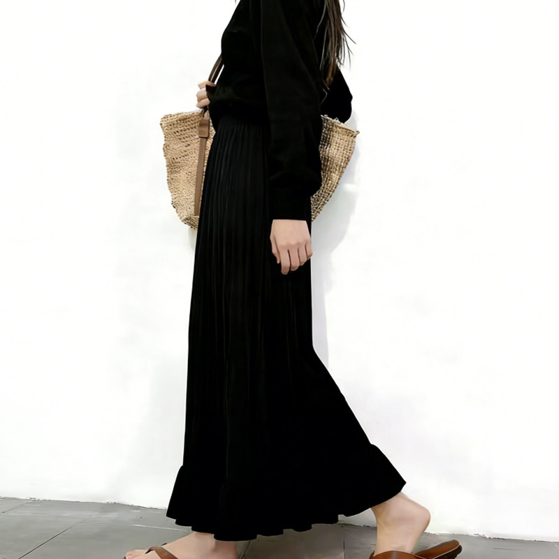 欧货高端定制黑色大码半身裙女2026早春新款荷叶边温柔风大摆裙子,女装/女士精品,大码半身裙,淘宝优惠券,粉丝福利购,淘宝优惠卷