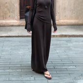 欧货高端定制咖色系带设计半身裙女2025冬季 新款 优雅气质显瘦裙子