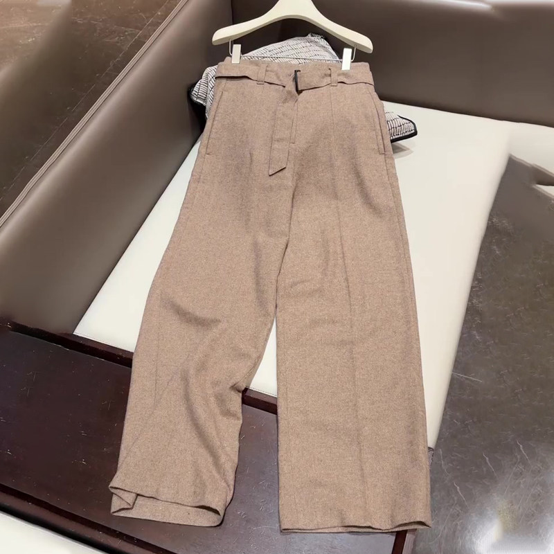 欧货高端定制驼色毛呢大码阔腿裤