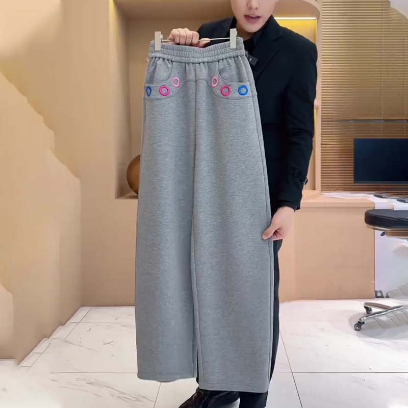 高端定制灰色大码彩色装饰阔腿裤