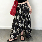 欧货高端定制黑底白花大码 半身裙女2026春夏新款 不规则轻熟大摆裙