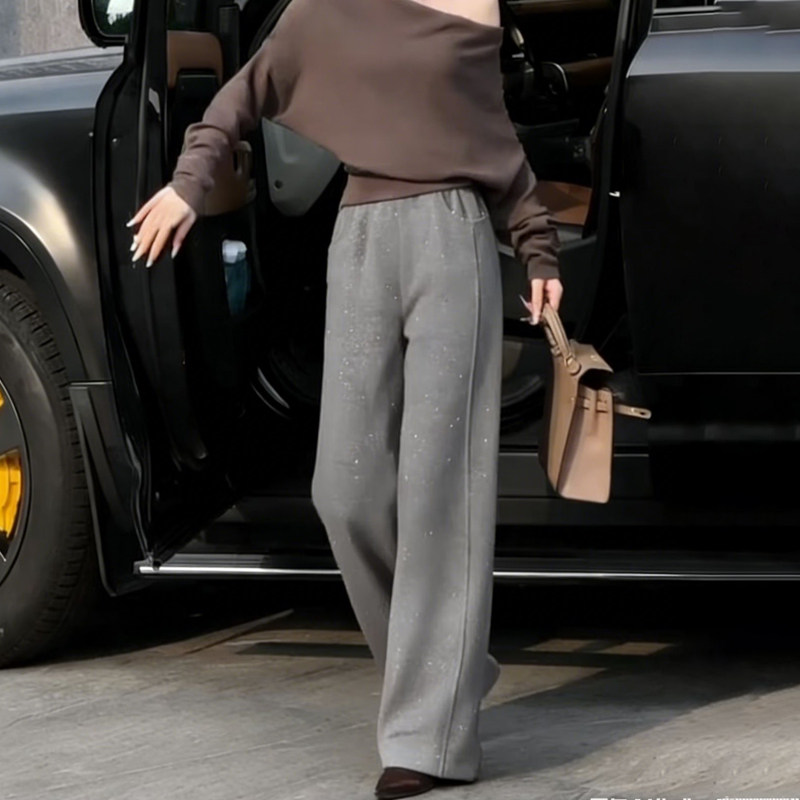 高端定制灰色毛呢大码细闪阔腿裤女2025冬季新款加厚慵懒风休闲裤,女装/女士精品,大码裤装,淘宝优惠券,粉丝福利购,淘宝优惠卷