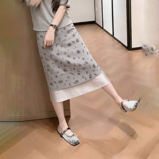 温柔碎花A字裙子 新款 欧货高端定制银色拼接大码 半身裙女2026夏季