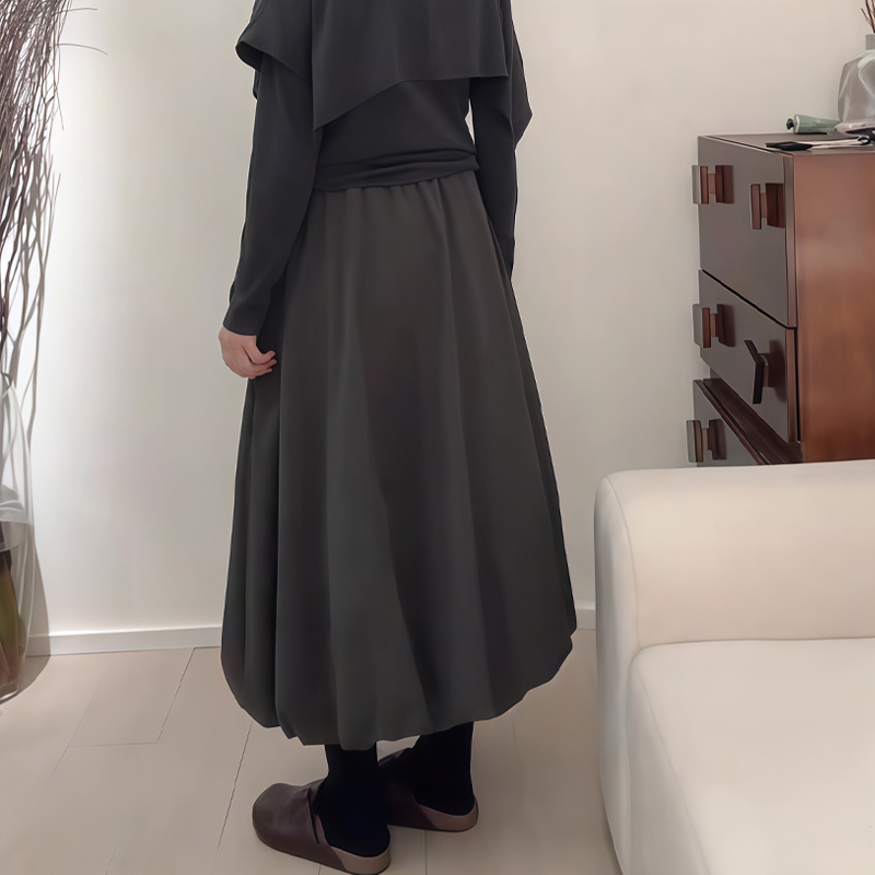 欧货高端定制深灰色花苞休闲半裙