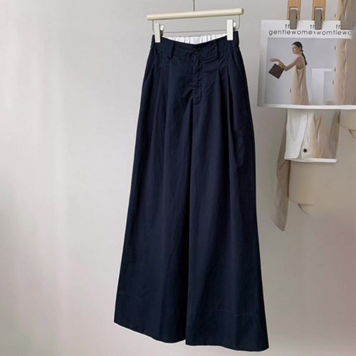 欧货高端定制藏蓝色大码阔腿裤女