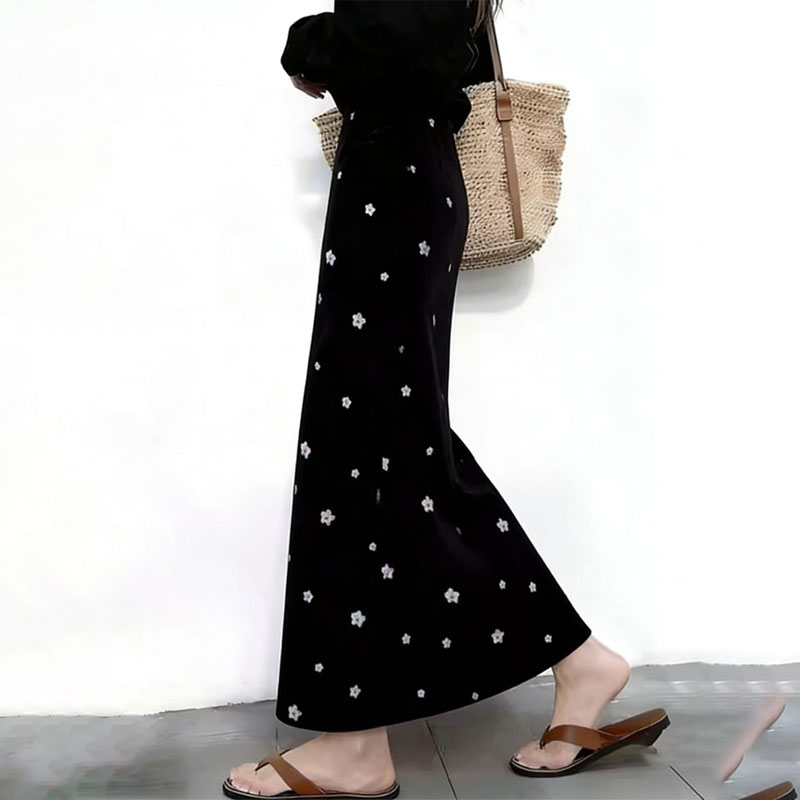 高端定制黑色碎花大码半身裙女