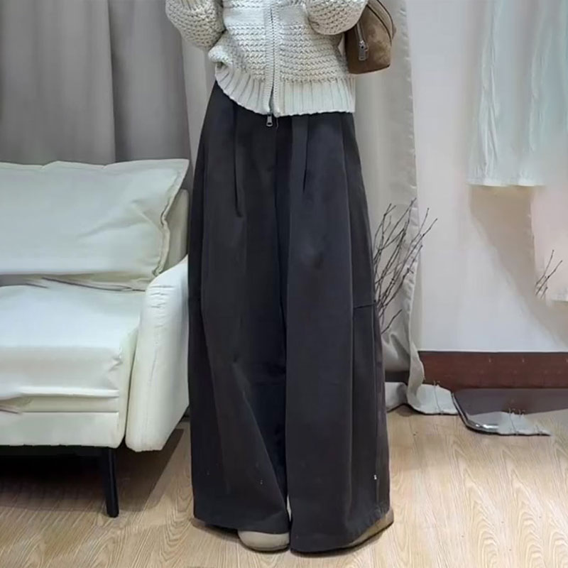 高端定制深灰色毛呢大码阔腿裤女