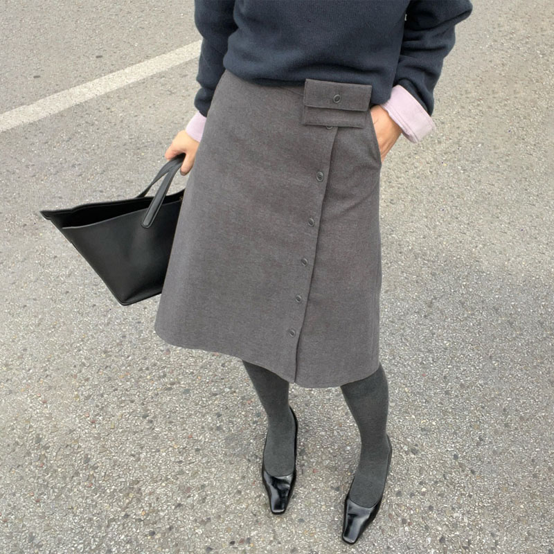 欧货高端定制灰色毛呢大码半身裙