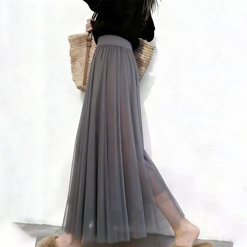欧货高端定制浅烟灰色大码半身裙女2026早春新款网纱温柔风大摆裙,女装/女士精品,大码半身裙,淘宝优惠券,粉丝福利购,淘宝优惠卷