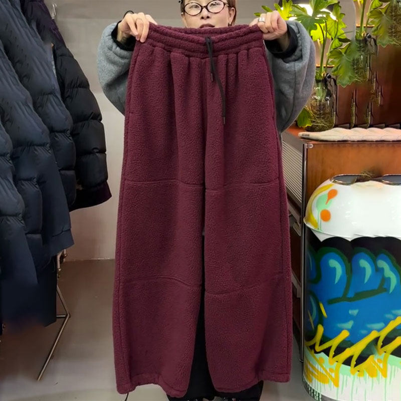 欧货高端定制酒红色毛呢大码阔腿裤女2025冬季新款加厚慵懒休闲裤,女装/女士精品,大码裤装,淘宝优惠券,粉丝福利购,淘宝优惠卷