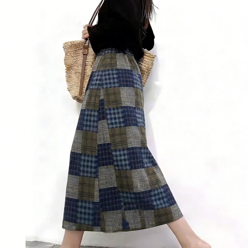 欧货高端定制蓝绿色毛呢大码半身裙女2026早春新款格纹复古A字裙,女装/女士精品,大码半身裙,淘宝优惠券,粉丝福利购,淘宝优惠卷
