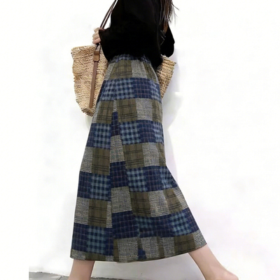 高端定制蓝绿色毛呢大码半身裙女