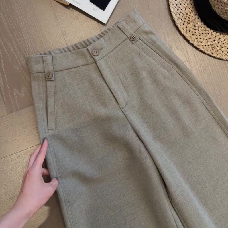 欧货高端定制卡其色大码阔腿裤女