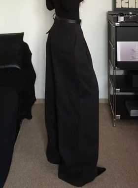 欧货高端定制黑色毛呢西装阔腿裤女2025冬季新款百搭垂感休闲裤子