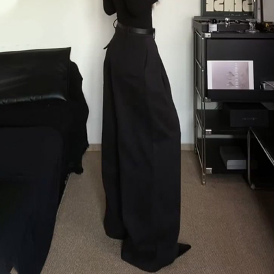 欧货高端定制黑色毛呢西装阔腿裤