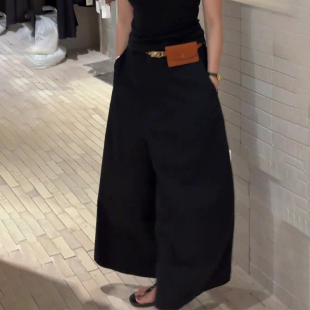 高腰显瘦遮肉减龄百搭长裤 洋气时尚 新款 2025年冬季 黑色宽松阔腿裤