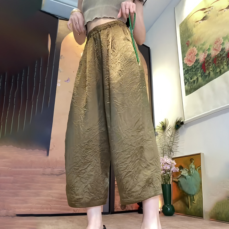 新中式金色轻奢上档次醋酸奶奶裤