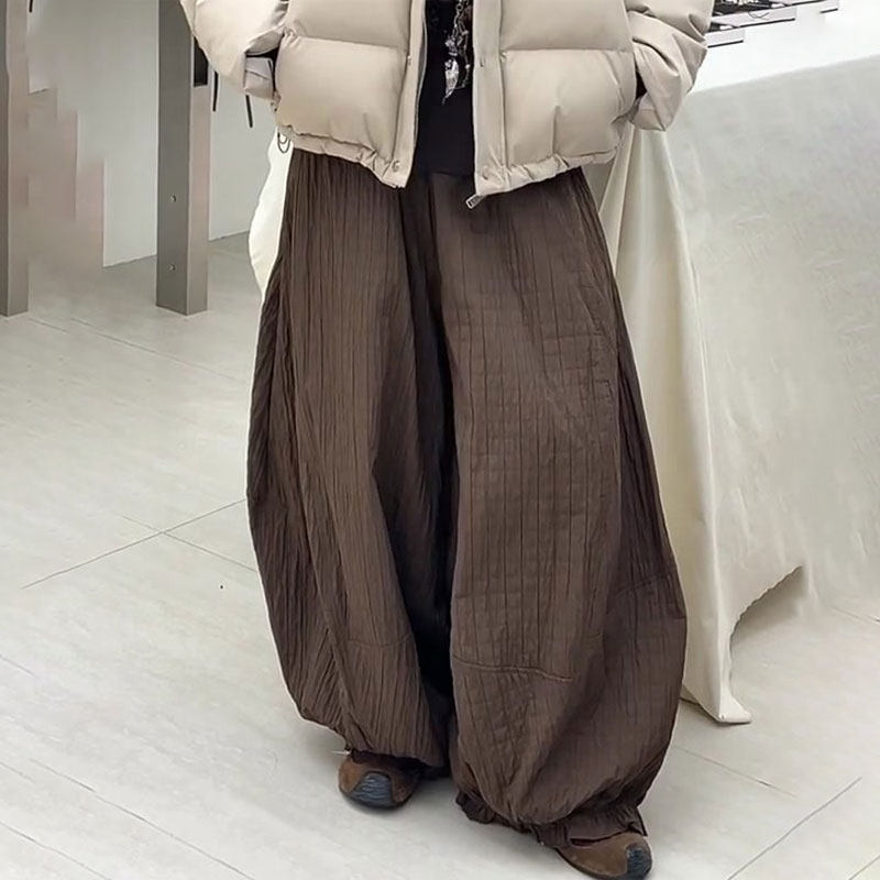 高端定制咖色华夫格大码阔腿棉裤女2025冬季新款加厚慵懒风休闲裤,女装/女士精品,大码裤装,淘宝优惠券,粉丝福利购,淘宝优惠卷