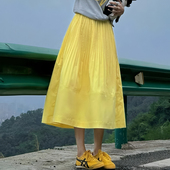 甜美优雅风半身裙 韩版 黄色褶皱休闲风薄款 A字裙女2025年春夏新款