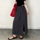 欧货高端定制深灰色高腰大码 半身裙女2026早春新款 侧开叉A字裙子