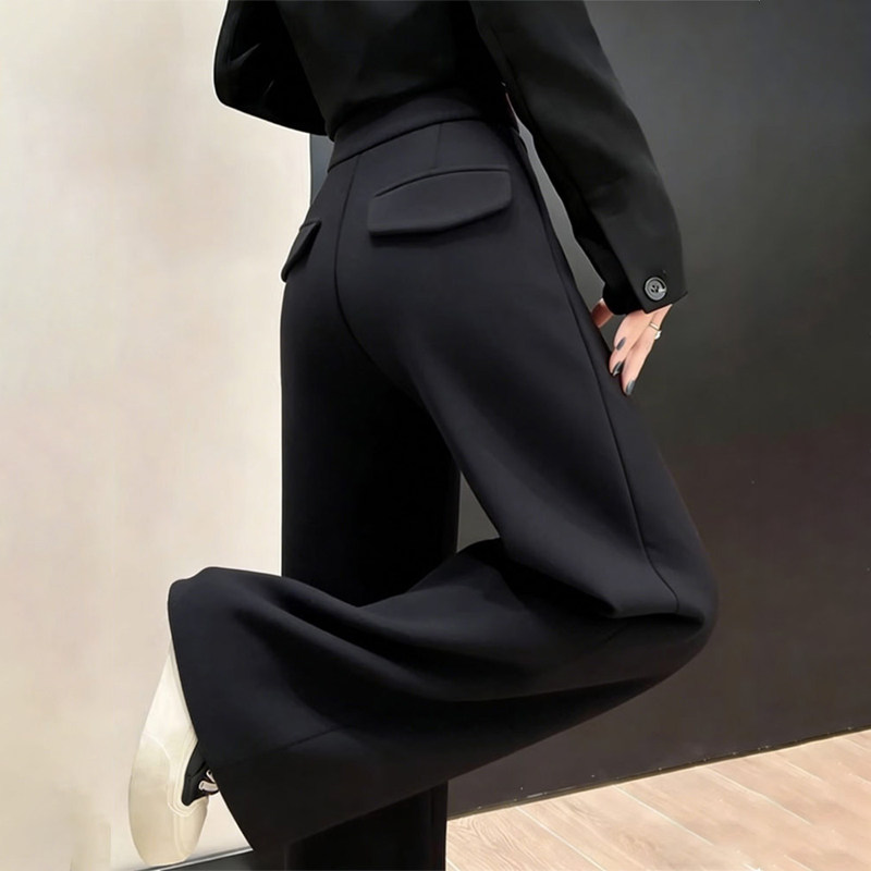 欧货高端定制黑色毛呢大码阔腿裤女2026早春新款高腰休闲直筒裤子,女装/女士精品,大码裤装,淘宝优惠券,粉丝福利购,淘宝优惠卷