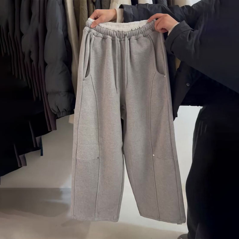 欧货高端定制灰色大码阔腿卫裤女