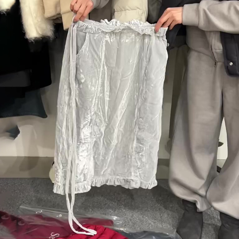 欧货高端定制银色压褶大码半身裙女2026早春新款木耳边抽绳A字裙,女装/女士精品,大码半身裙,淘宝优惠券,粉丝福利购,淘宝优惠卷