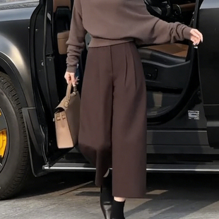 阔腿裤 裤 女2025冬季 加厚垂顺感西装 新款 欧货高端定制咖色毛呢大码
