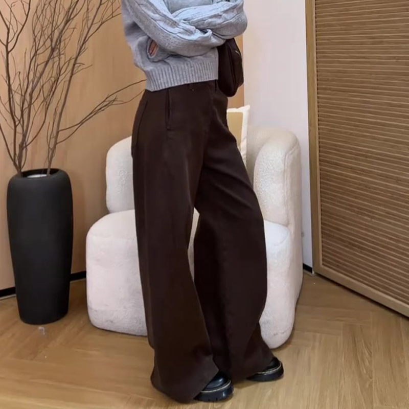 欧货高端定制深棕色大码阔腿裤女