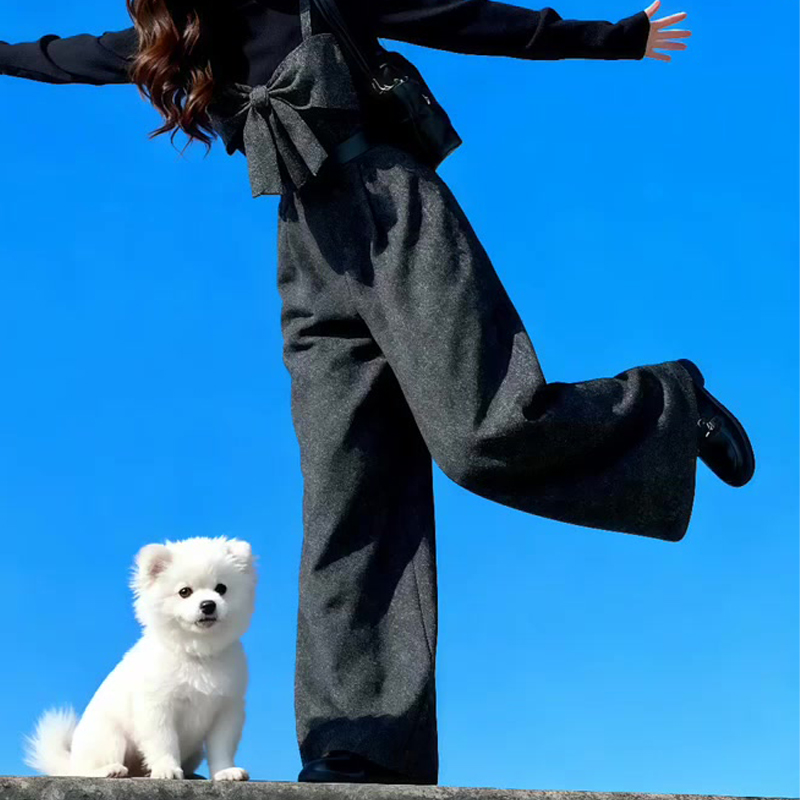 欧货高端定制灰色毛呢大码阔腿裤